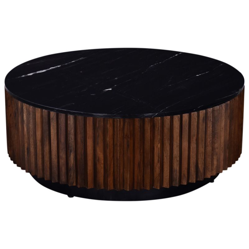 Primo International - Pierre 35 in. Black Marble Wood Drum Coffee Table - 59525