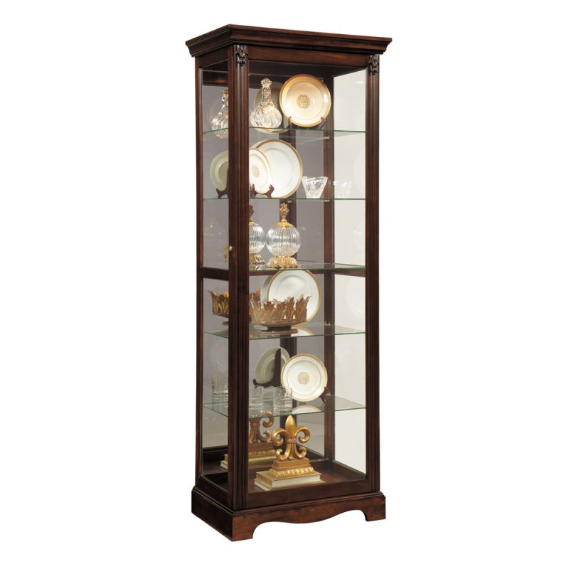 Pulaski - Carved 5 Shelf Mirrored Curio Cabinet in Cherry Brown - 21457