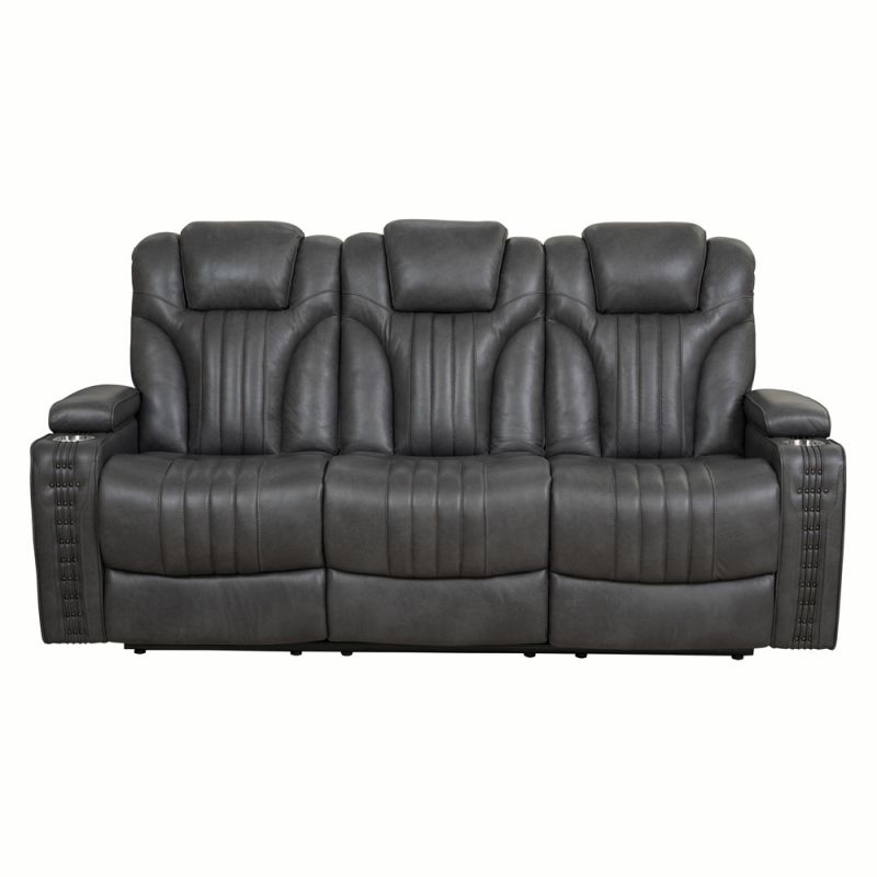Pulaski - Contemporary Dual Power Recliner Sofa with Drop Down Table, LED Lighting, USB Charging & Storage in Steamboat Gunmetal - A794US-405-816