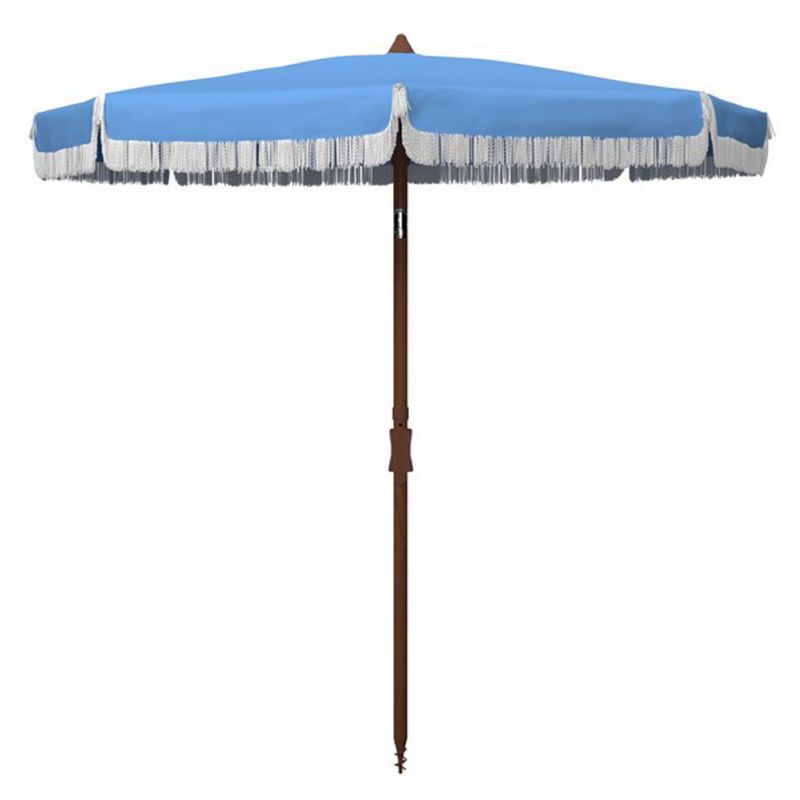 Safavieh - Estonia 6.5' Frng Bch Umbrella - Baby Blue - White - PAT8500C