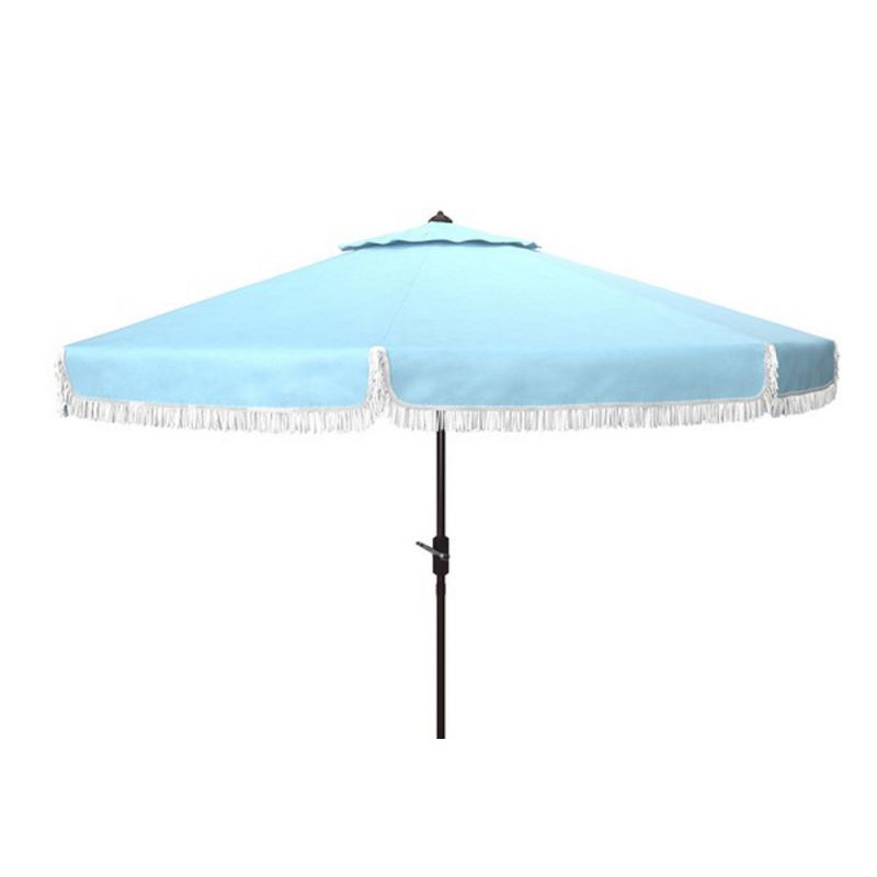Safavieh - Fabia Fringe 9Ft Crank Umbrella - Baby Blue - White - PAT8008U