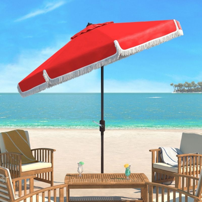Safavieh - Fabia Fringe 9Ft Crank Umbrella - Red - White - PAT8008E
