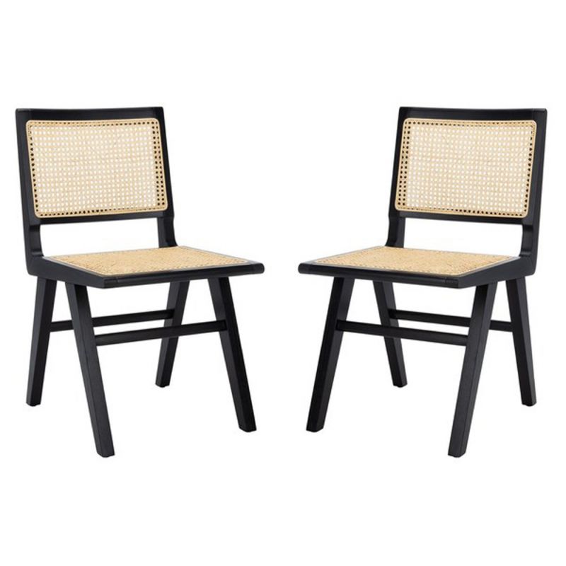 Safavieh - Couture - Hattie French Cane Dining Chair - Black - Natural  (Set of 2) - SFV4101A-SET2