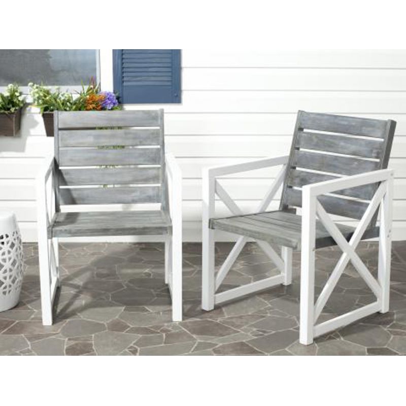 Safavieh - Irina Arm Chair - White - Grey  (Set of 2) - FOX6701A-SET2