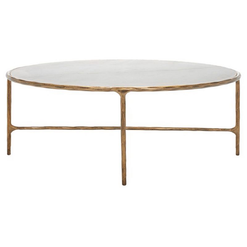 Safavieh - Couture - Jessa Oval Metal Coffee Table - White - Brass - SFV9521C