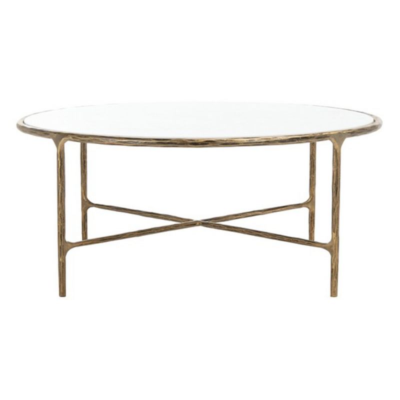 Safavieh - Couture - Jessa Round Metal Coffee Table - White - Brass - SFV9501C