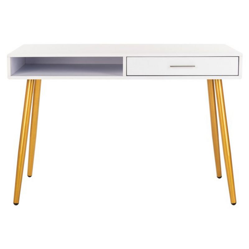Safavieh - Jorja 1 Drawer 1 Shelf Desk - White - Gold - DSK2200C