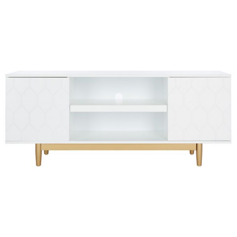 Safavieh - Kit 2 Shelf Pattern Mediastand - White - Gold - MED5013A