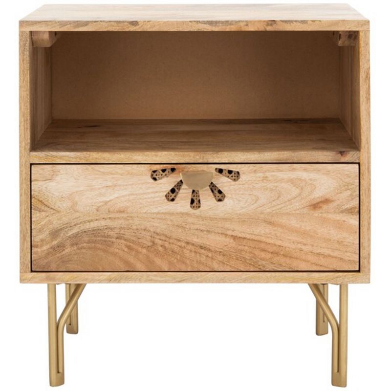 Safavieh - Lily 1 Shelf 1 Draw Nightstand - Natural - Brass - NST9006A