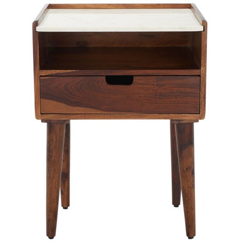 Safavieh - Marion 1 Drawer Nightstand - Walnut - White - NST3700A