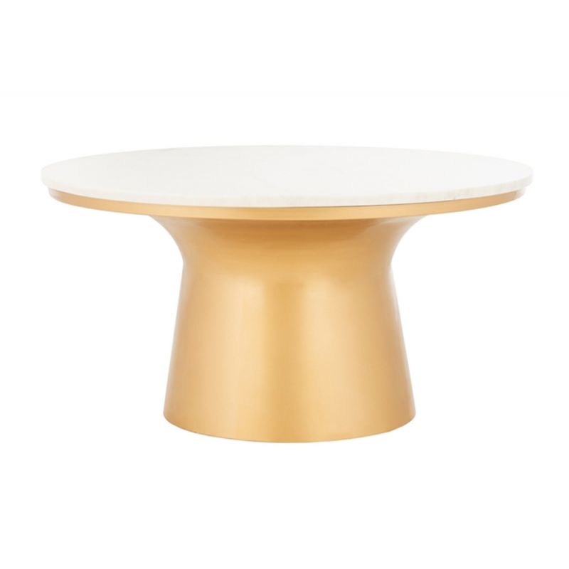 Safavieh - Mila Pedestal Coffee Table - White - Brass - COF7200A