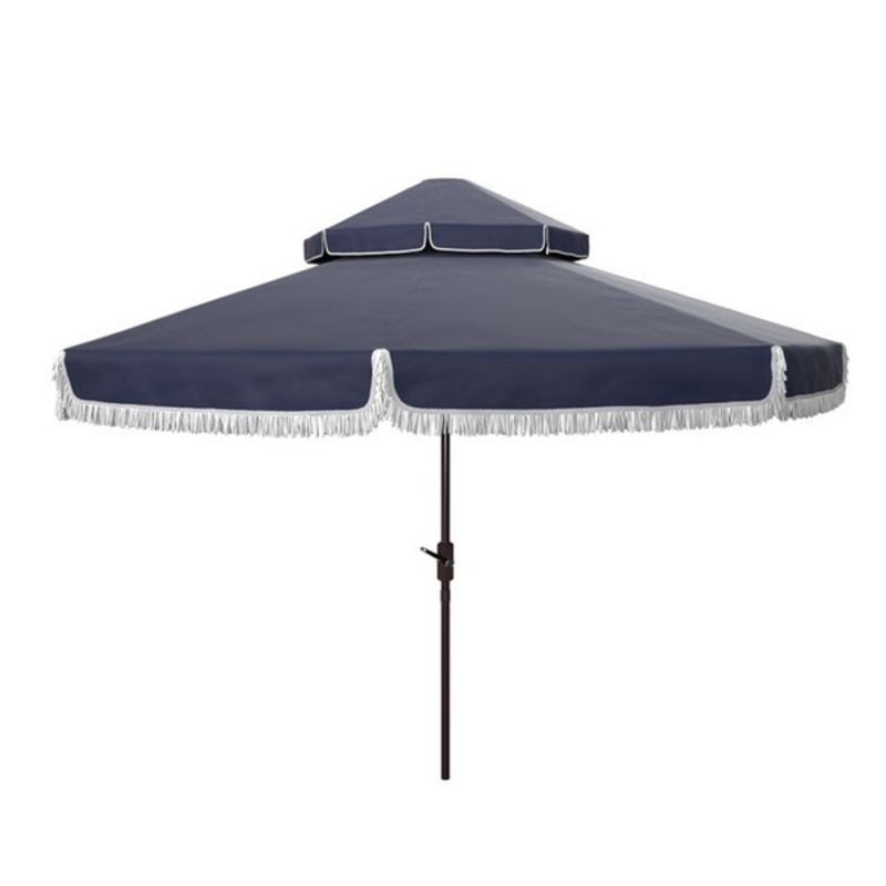 Safavieh - Milan  9Ft Double Top Umbrella - Navy - White - PAT8208A