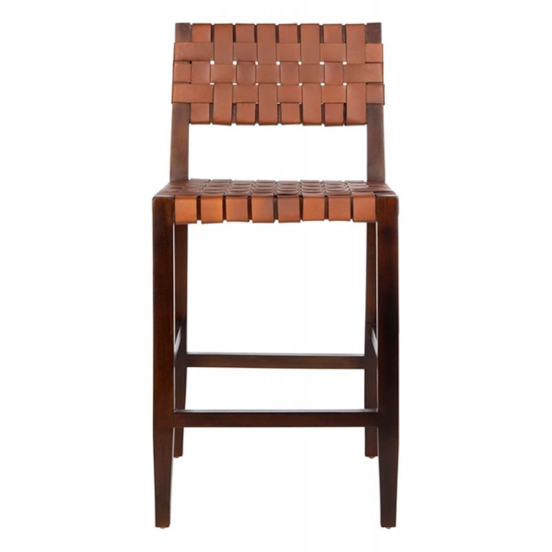 Safavieh - Paxton Woven Leather Counter stool - Cognac - Walnut - BST1003A