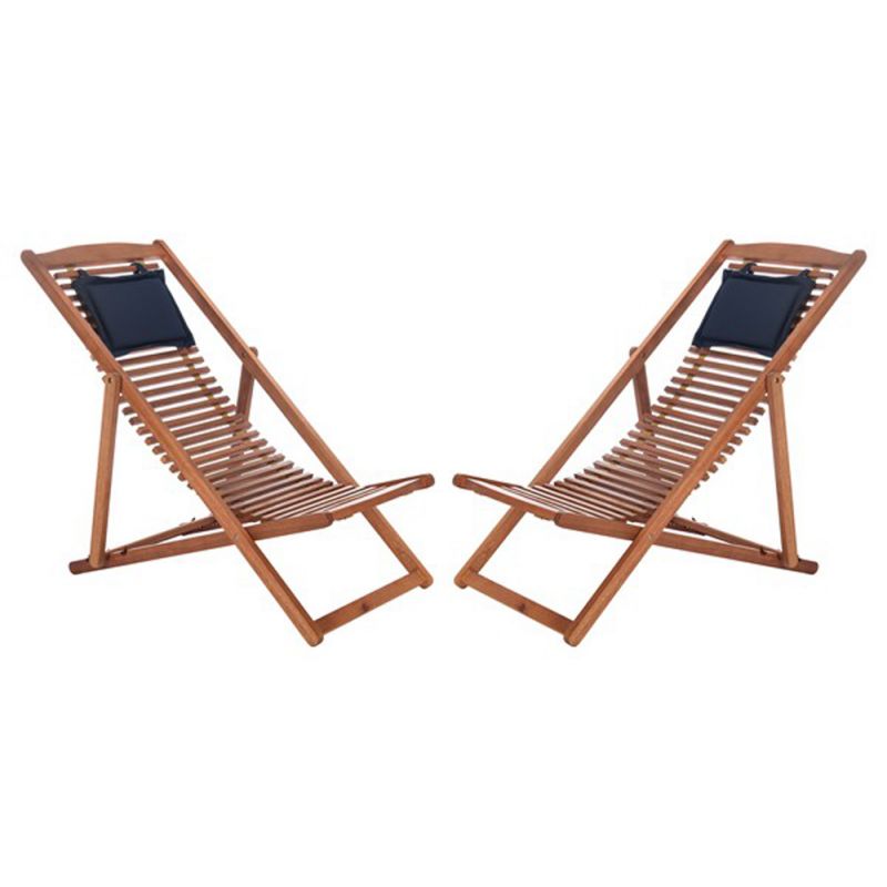 Safavieh - Rendi Relax Chair With Pillow - Natural - Navy  (Set of 2) - PAT7048A-SET2