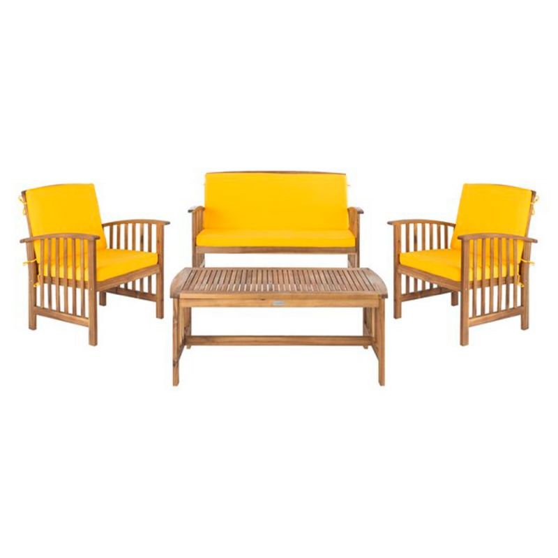 Safavieh - Rocklin 4 Pc Outdoor Set - Natural - Ylw + Solid P - PAT7007D
