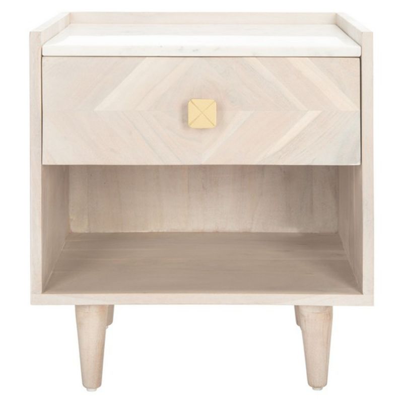 Safavieh - Tahseen Parquet Nightstand - White Washed - Brass - NST9004C