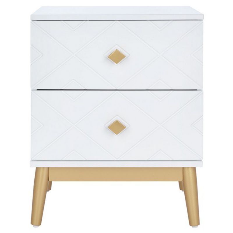 Safavieh - Wilfred 2 Drw Patterned Nightstand - White - Gold - NST5009A