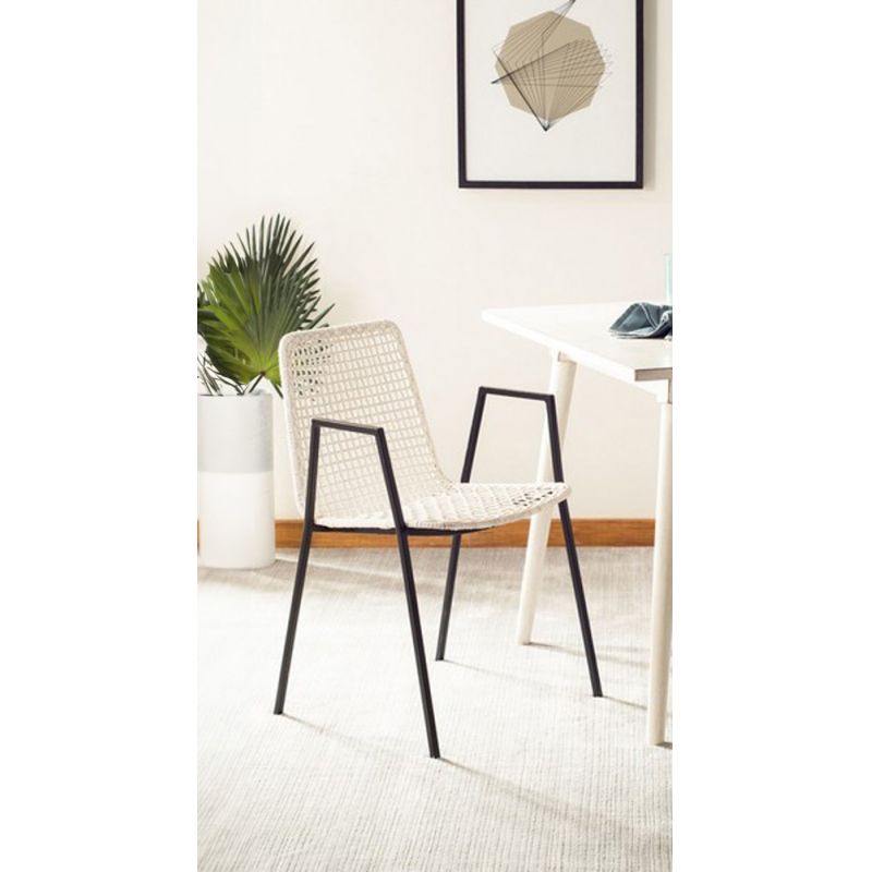 Safavieh - Wynona Leather Dining Chair - White - Black  (Set of 2) - DCH4001A-SET2