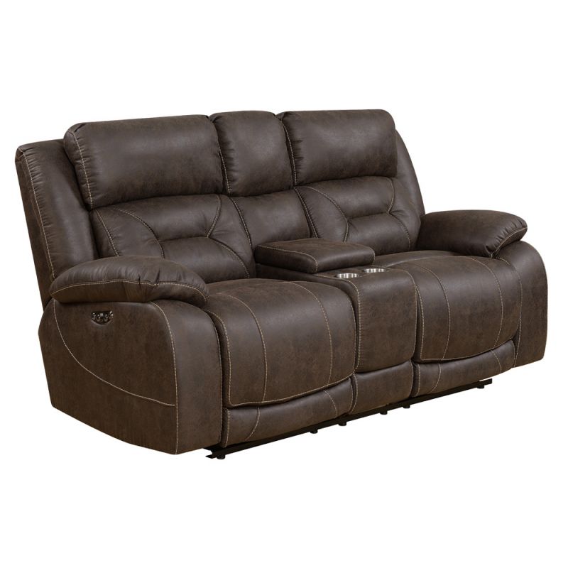 Steve Silver - Aria Dual-Power Reclining Console Loveseat - Saddle Brown - AA950LBN