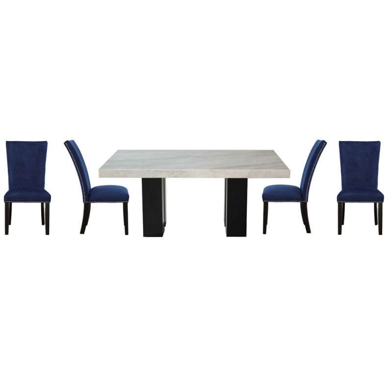 Steve Silver - Camila 5PC Rectangle Dining Set Blue Chair - White Table Top - CM420-D5PC-WB