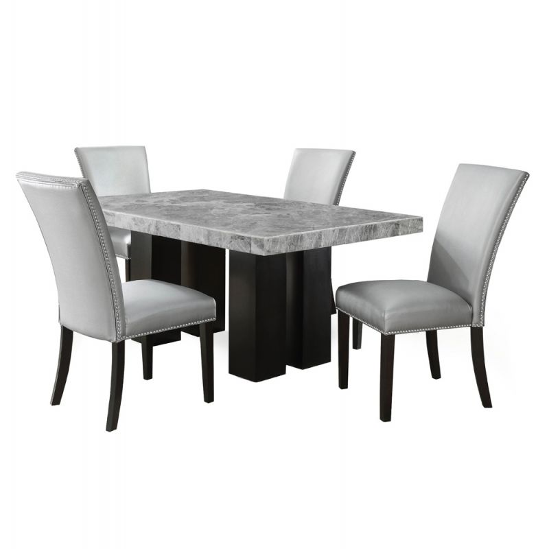 Steve Silver - Camila 5PC Rectangle Dining Set Silver Chair - Gray Table Top - CM420-D5PC-GS