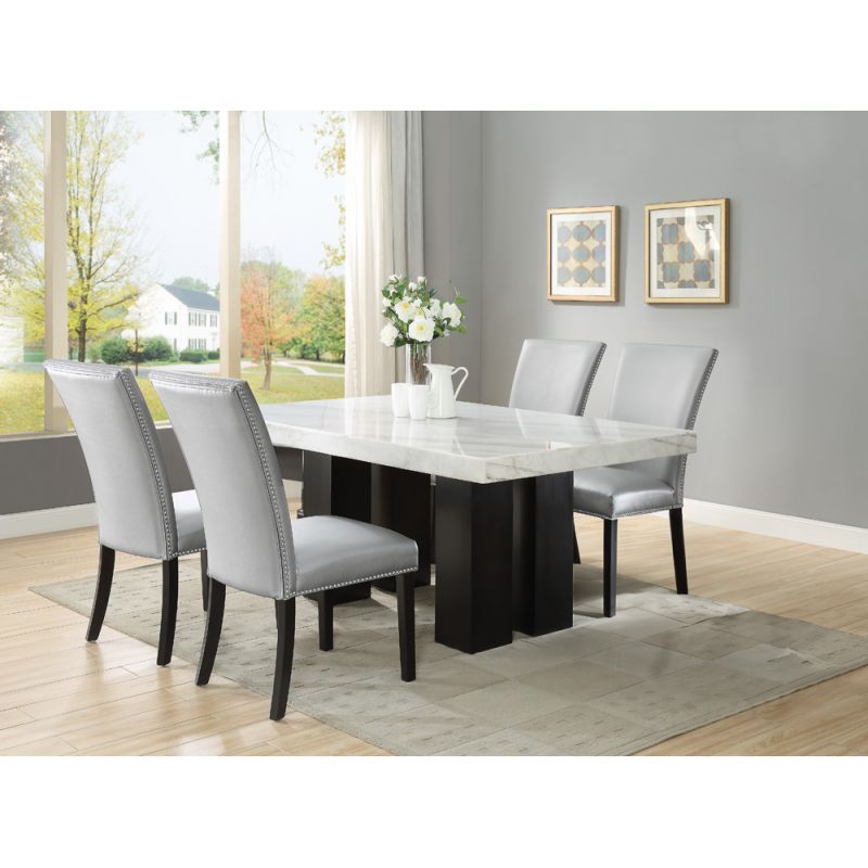 Steve Silver - Camila 5PC Rectangle Dining Set Silver Chair - White Table Top - CM420-D5PC-WS