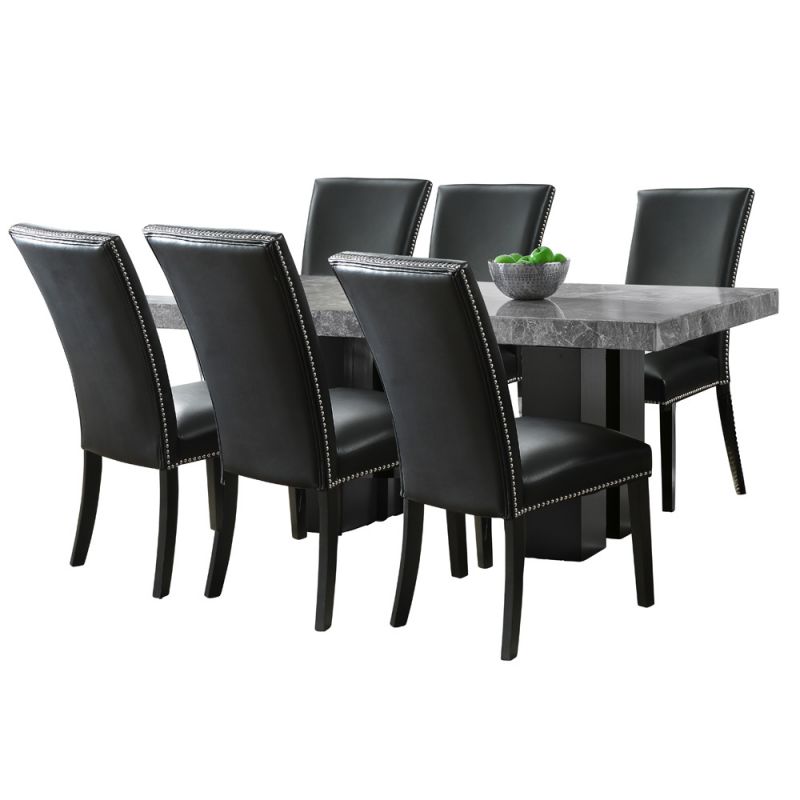 Steve Silver - Camila 7PC Rectangle Dining Set Black Chair - Gray Table Top - CM420-D7PC-GK