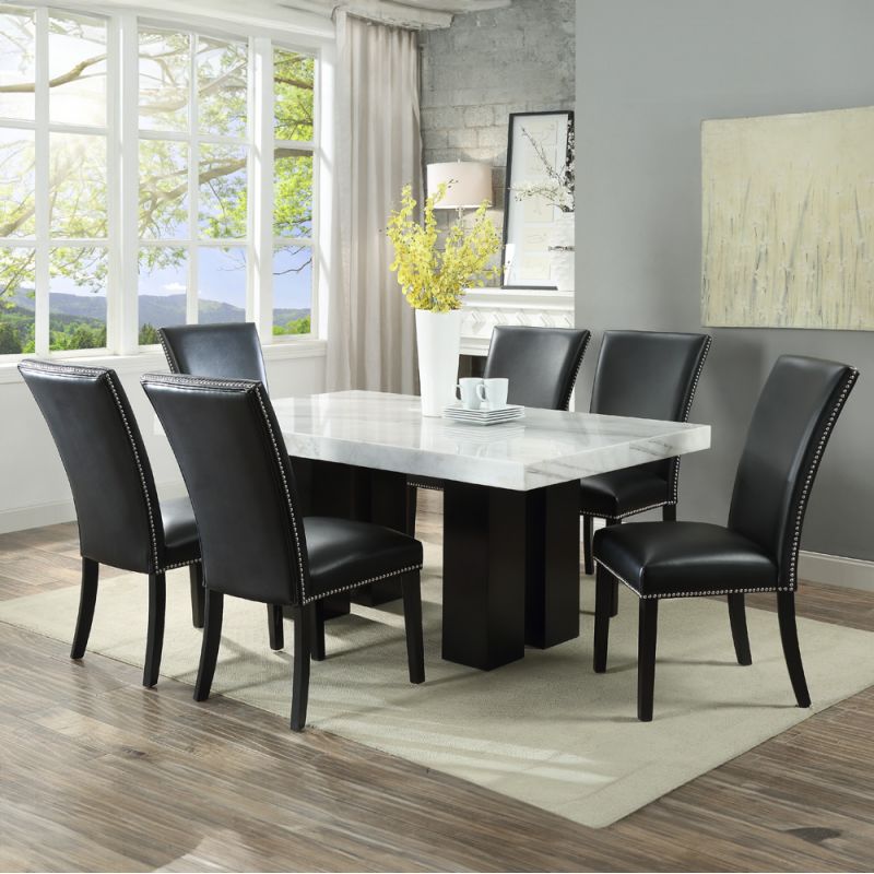 Steve Silver - Camila 7PC Rectangle Dining Set Black Chair - White Table Top - CM420WBWTSKN7PC