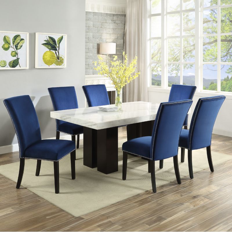 Steve Silver - Camila 7PC Rectangle Dining Set Blue Chair - White Table Top - CM420WBWTSBN7PC
