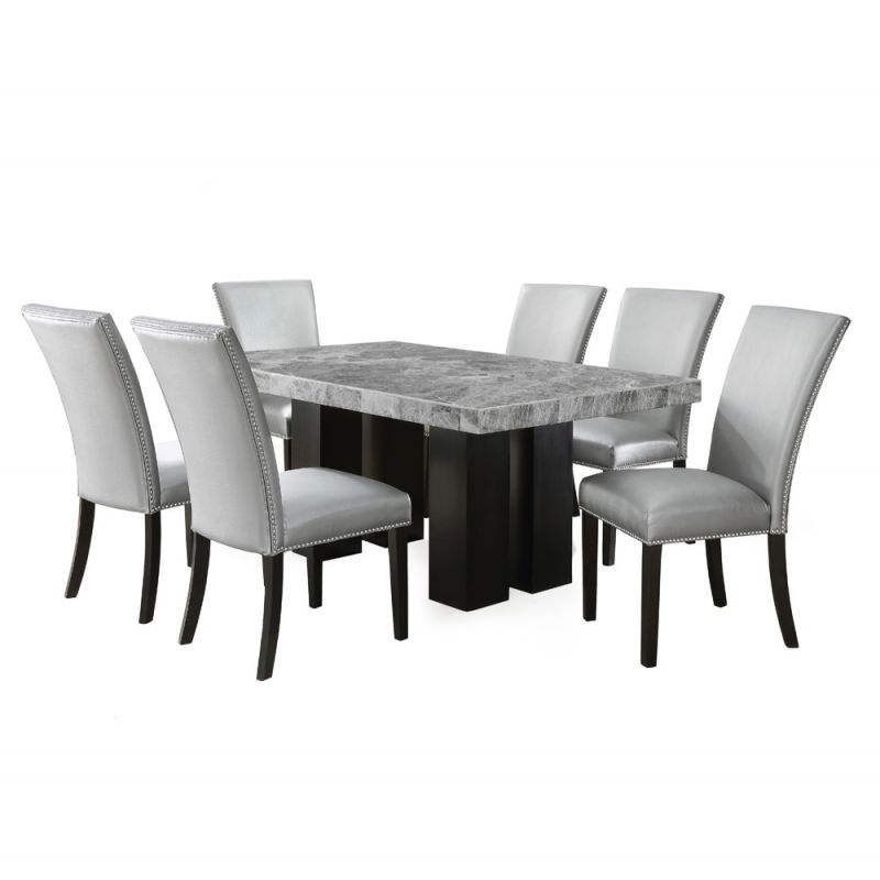 Steve Silver - Camila 7PC Rectangle Dining Set Silver Chair - Gray Table Top - CM420-D7PC-GS