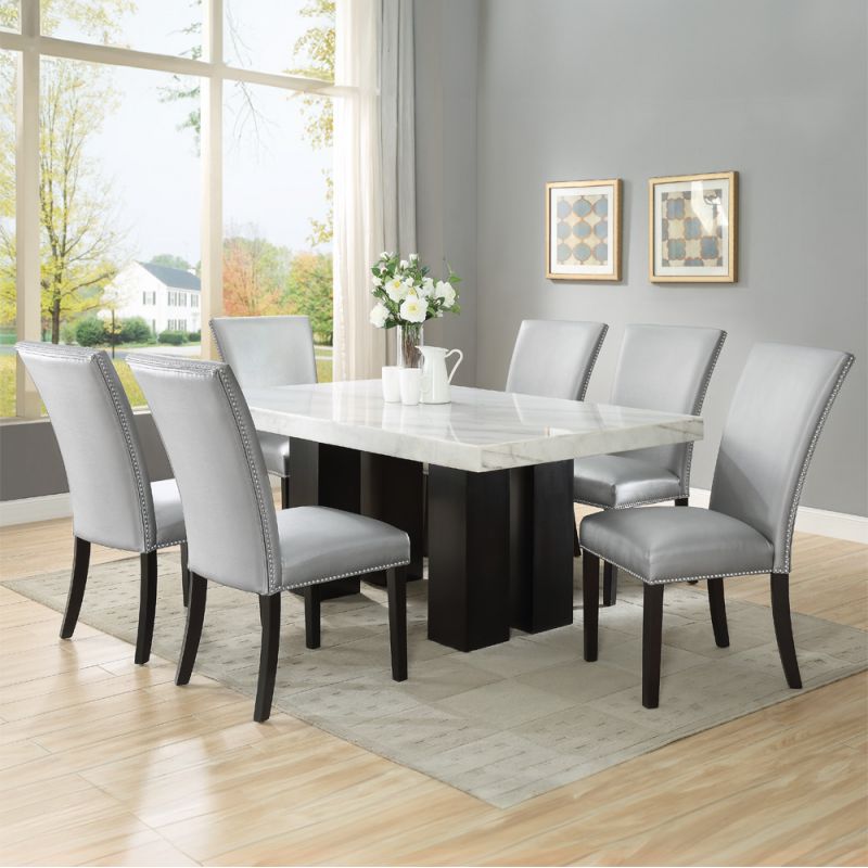 Steve Silver - Camila 7PC Rectangle Dining Set Silver Chair - White Table Top - CM420WBWTSSN7PC