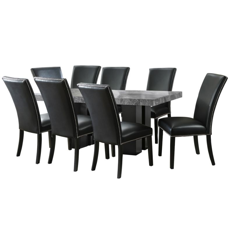 Steve Silver - Camila 9PC Rectangle Dining Set Black Chair - Gray Table Top - CM420-D9PC-GK