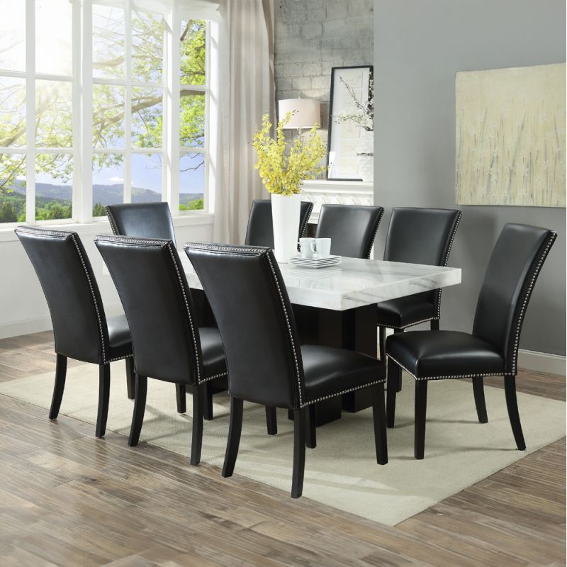 Steve Silver - Camila 9PC Rectangle Dining Set Black Chair - White Table Top - CM420-D9PC-WK