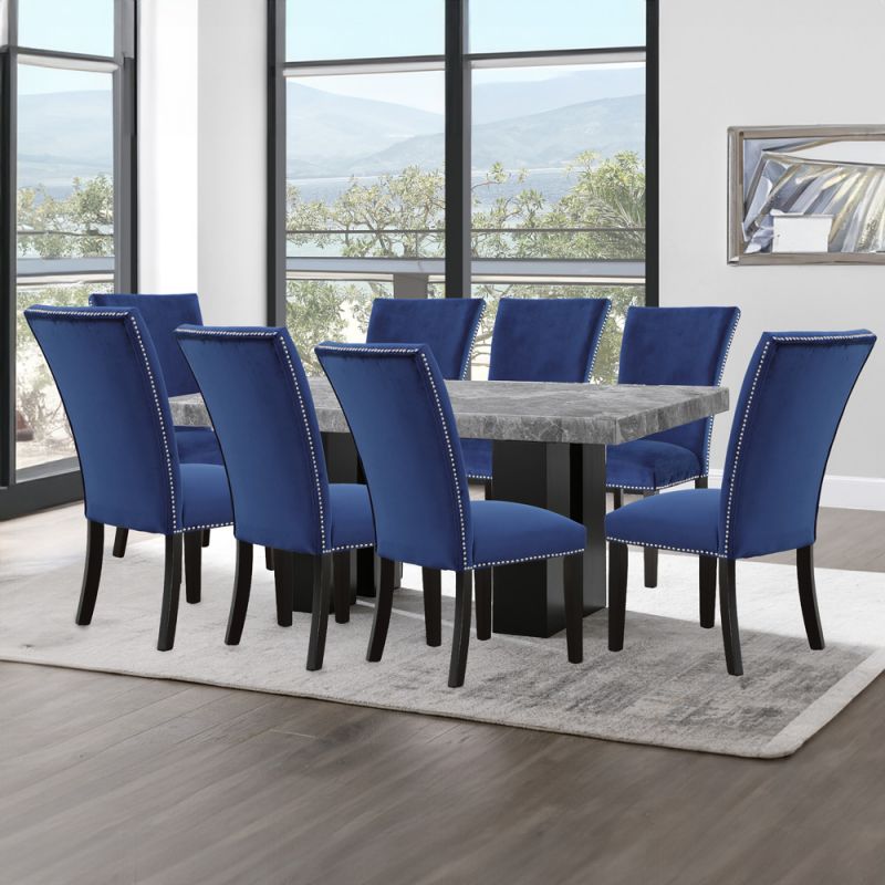 Steve Silver - Camila 9PC Rectangle Dining Set Blue Chair - Gray Table Top - CM420-D9PC-GB