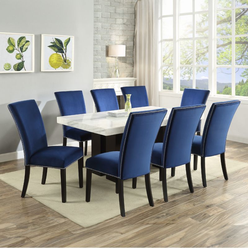 Steve Silver - Camila 9PC Rectangle Dining Set Blue Chair - White Table Top - CM420-D9PC-WB