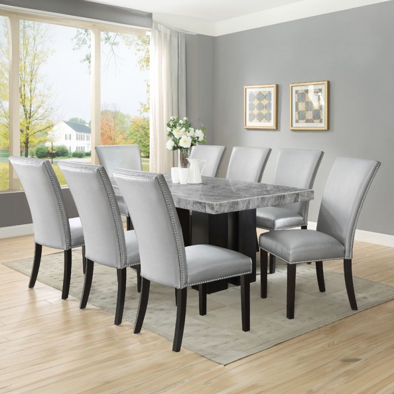 Steve Silver - Camila 9PC Rectangle Dining Set Silver Chair - Gray Table Top - CM420-D9PC-GS