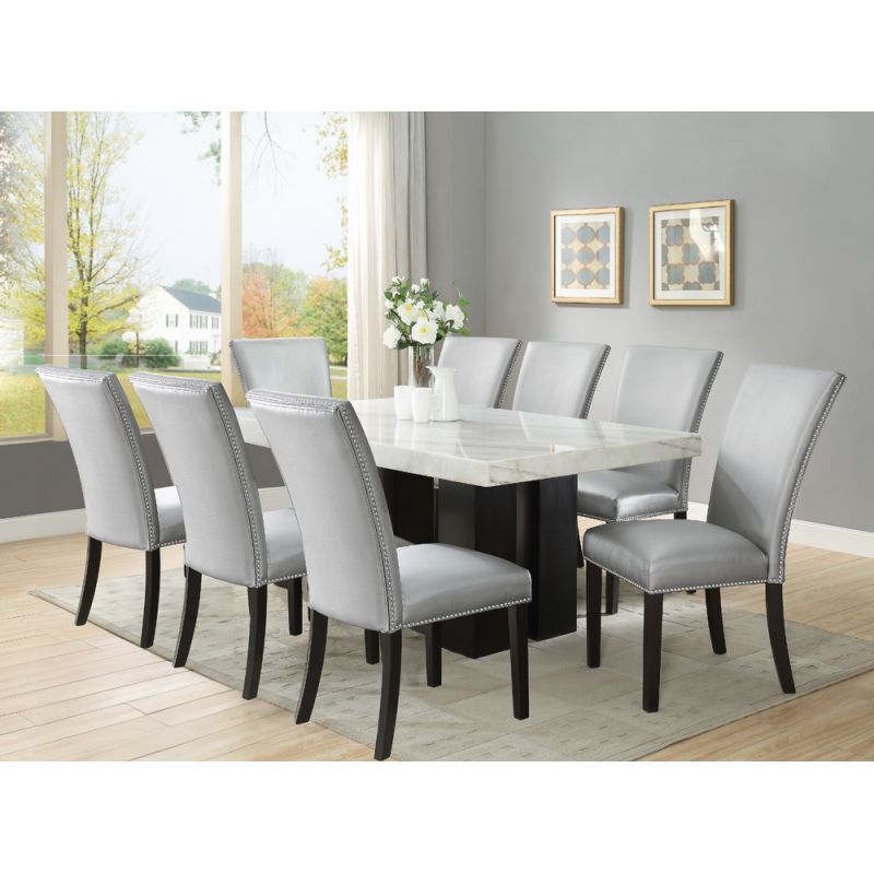 Steve Silver - Camila 9PC Rectangle Dining Set Silver Chair - White Table Top - CM420-D9PC-WS
