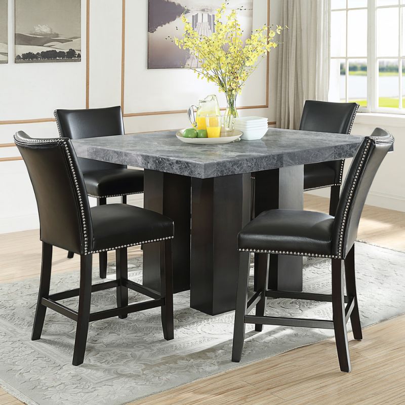 Steve Silver - Camila Square 5PC Counter Set Black Chair - Gray Table Top - CM540-C5PC-GK