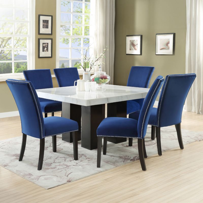 Steve Silver - Camila Square 7PC Dining Set Blue Chair - CM540-D7PC-B