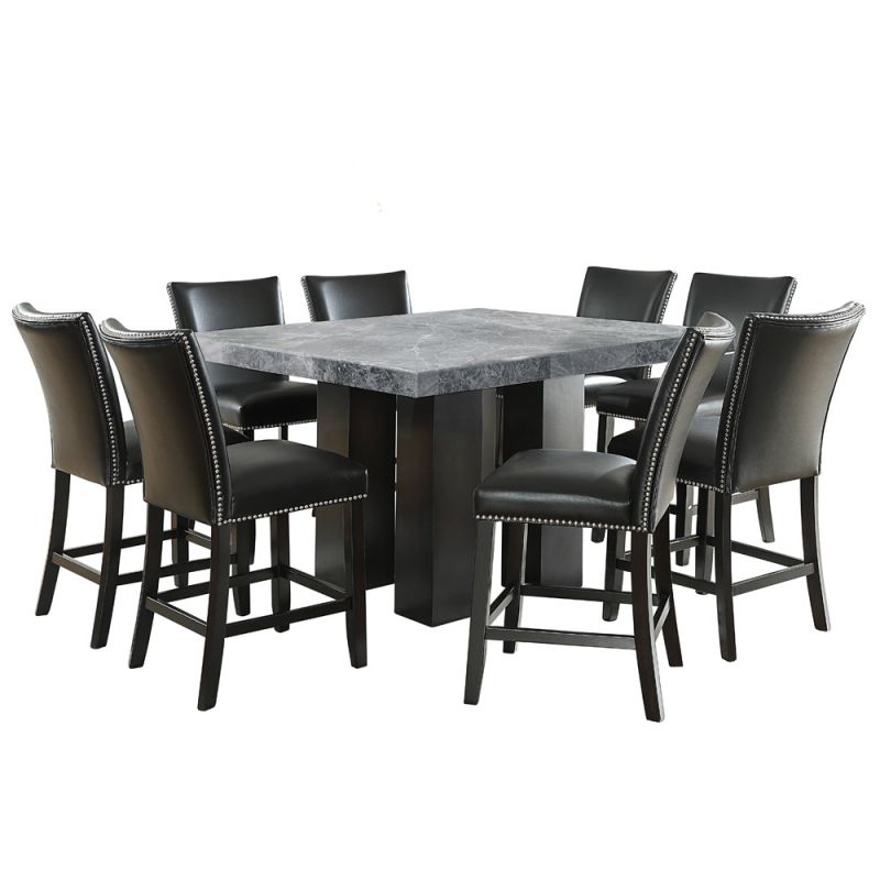 Steve Silver - Camila Square 9PC Counter Set Black Chair - Gray Table Top - CM540-C9PC-GK