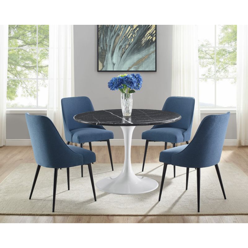 Steve Silver - Colfax 5PC Black Top and White Base Dining Set - Blue Chair - CF450KMTWDB-D5PC-N