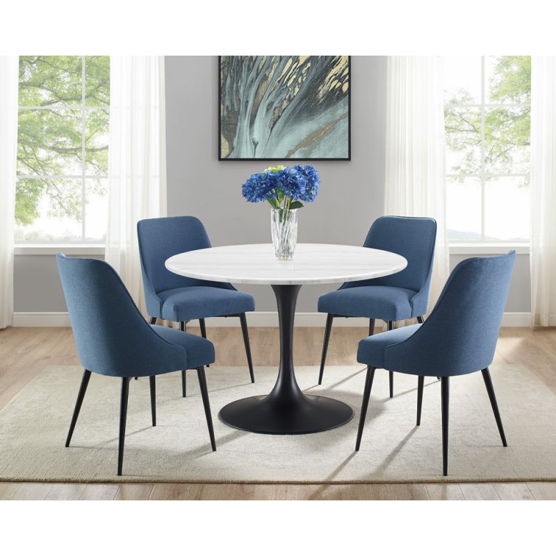 Steve Silver - Colfax 5PC White Top and Black Base Dining Set - Blue Chair - CF450WMTKDB-D5PC-N