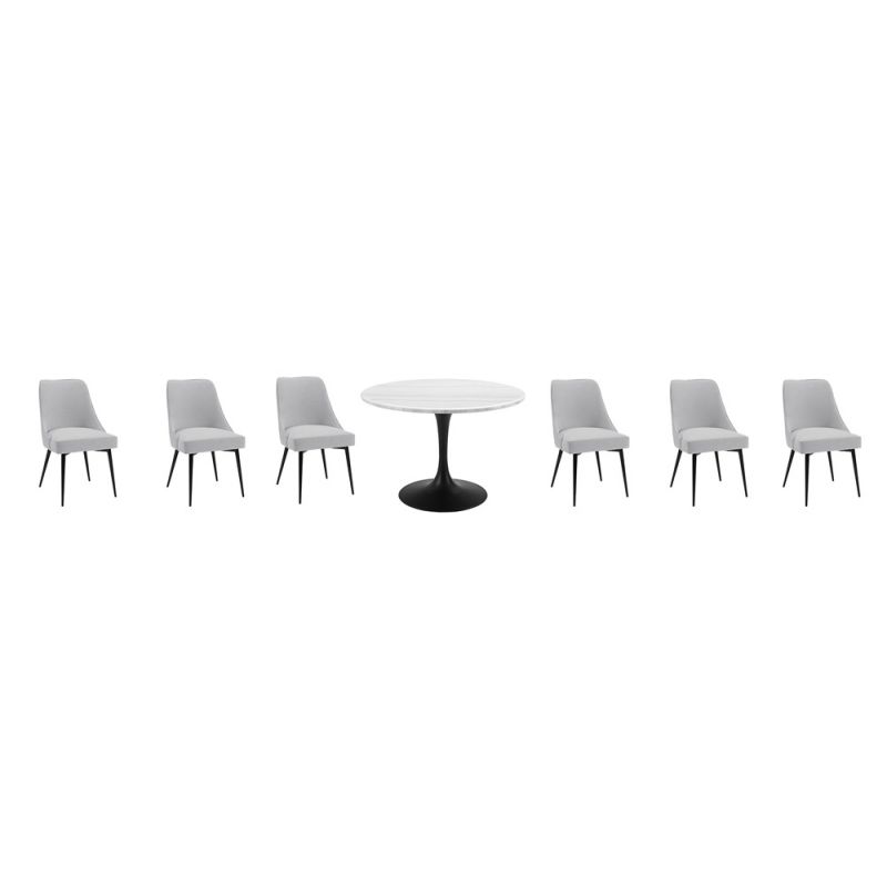 Steve Silver - Colfax 7PC White Top and Black Base Dining Set - Stone Chair - CF450WMTKDB-D7PC-S