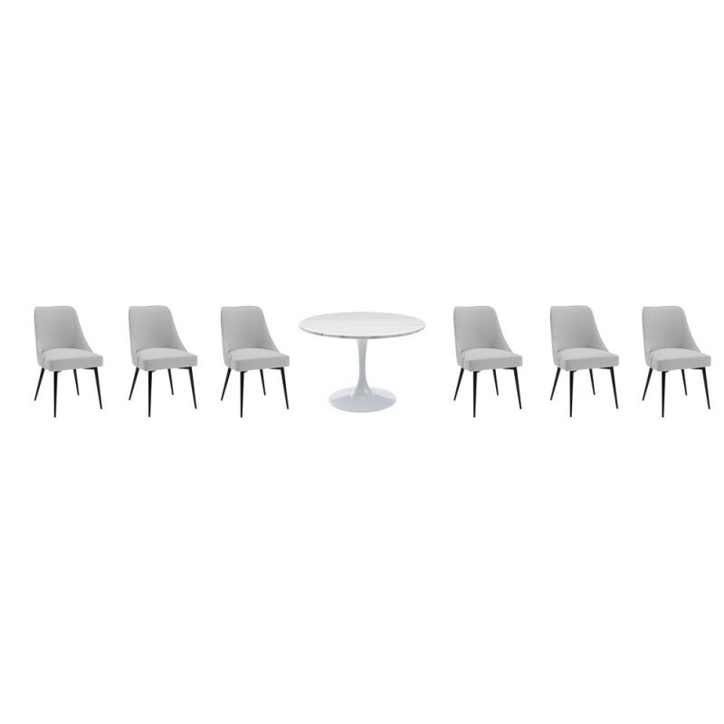 Steve Silver - Colfax 7PC White Top and White Base Dining Set - Stone Chair - CF450WDBMT-D7PC-S