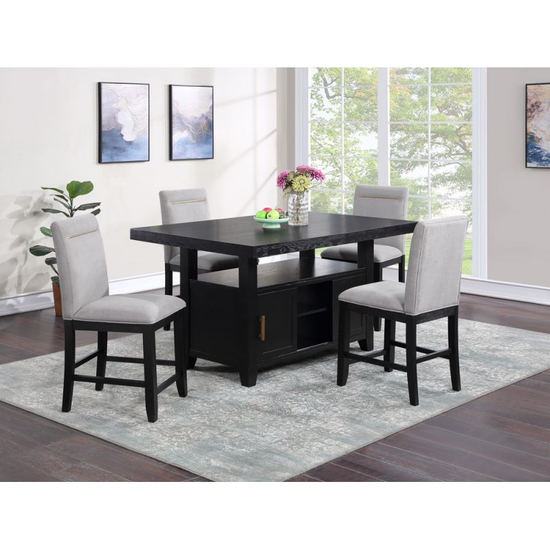 Steve Silver - Yves Black Counter Table With Storage and 4 Grey Counter Chairs - YS500SB-C5PC-G