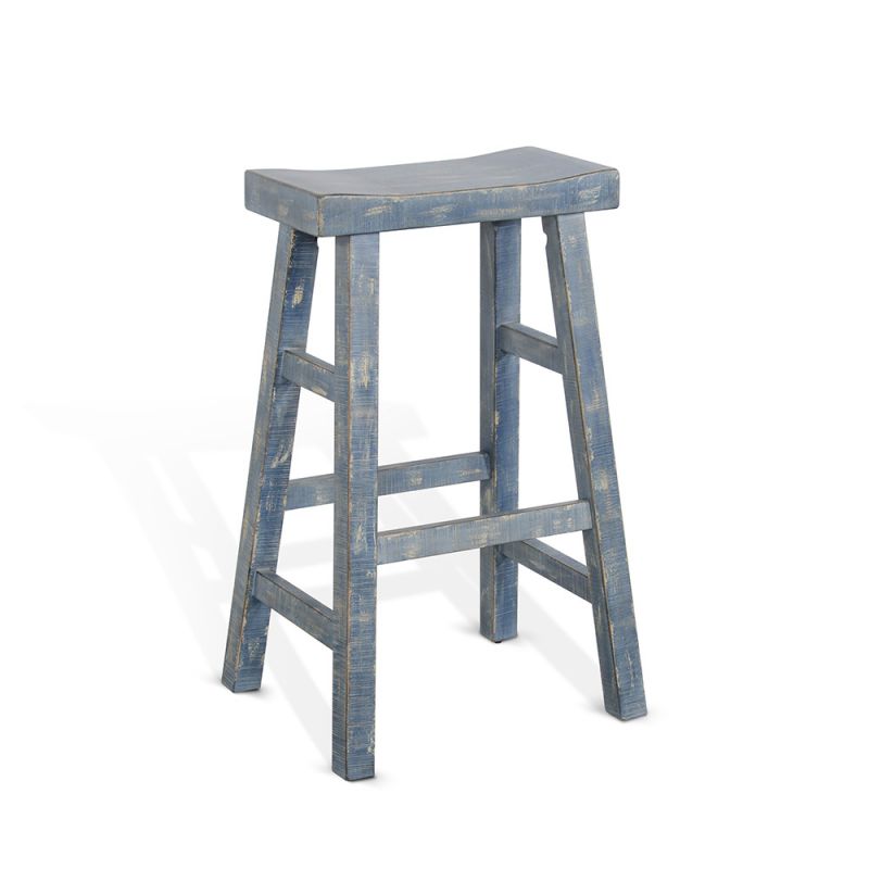 Sunny Designs - Marina -  Ocean Blue Bar Saddle Seat Stool, Wood Seat - 1768OB-30