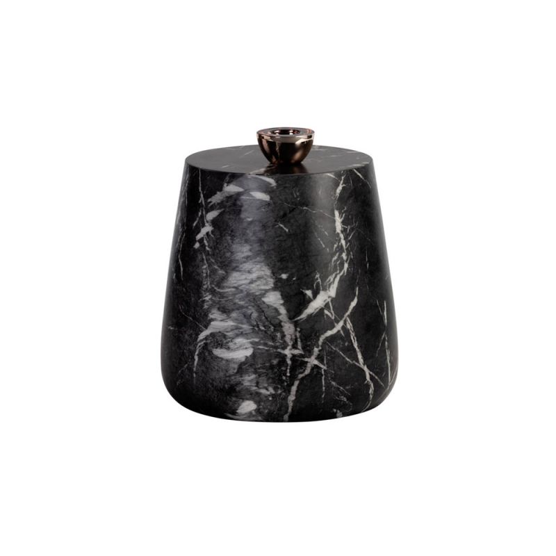 Sunpan - Solterra Aries Side Table - Marble Look - Black - 106403