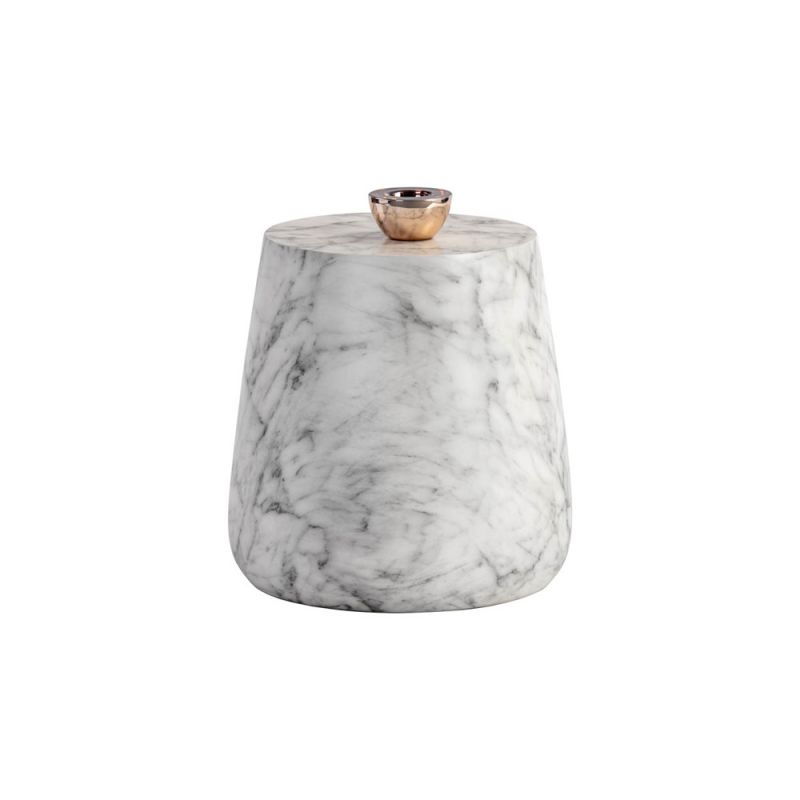 Sunpan - Solterra Aries Side Table - Marble Look - White - 106402