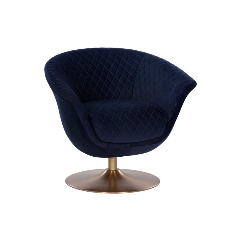 Sunpan - Ikon Carine Swivel Lounge Chair - Quilted Abbington Navy - 108045