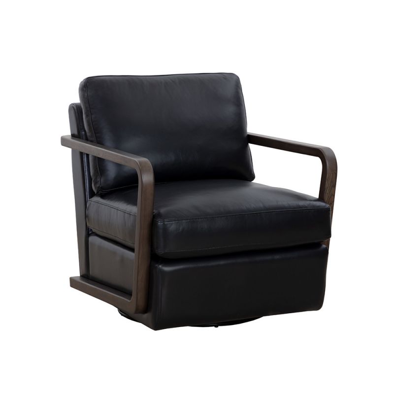 Sunpan - Westport Castell Swivel Lounge Chair - Brown - Cortina Black Leather - 111248